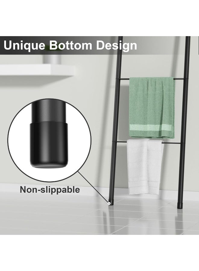 pickpiff Pickpiff Black Metal Blanket Ladder - Free Standing Wall Leaning Ladder Towel Rack for Decorative Bathroom, Living Room, Kitchen, Holder for Towels, Blankets, Throw Blankets, Quits(4-Tiers, Black)  - Image 4