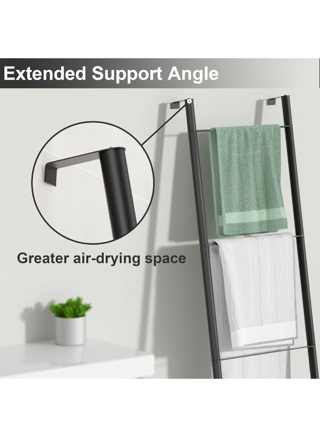 pickpiff Pickpiff Black Metal Blanket Ladder - Free Standing Wall Leaning Ladder Towel Rack for Decorative Bathroom, Living Room, Kitchen, Holder for Towels, Blankets, Throw Blankets, Quits(4-Tiers, Black)  - Image 3