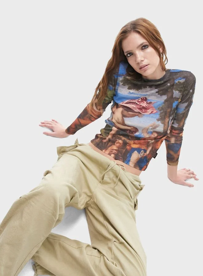 TOPSHOP Crew Neck Graphic Detail Top