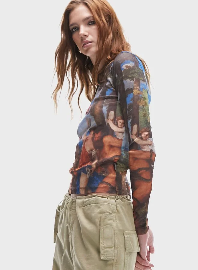 TOPSHOP Crew Neck Graphic Detail Top