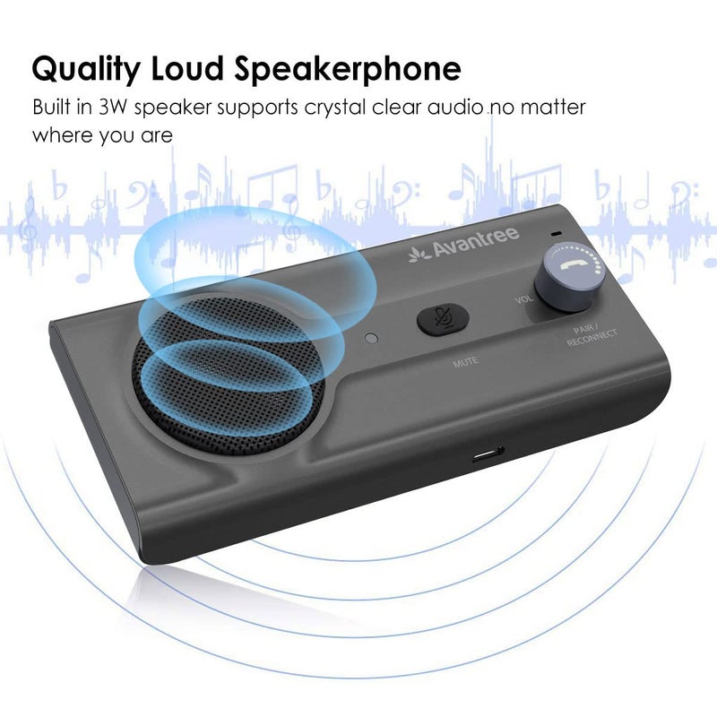 Avantree CK11 Hands Free Bluetooth 5.0 Car Kits, 3W Loud Speakerphone, Support Siri Assistant & Motion Auto On Off, Volume Knob, Wireless in Car Handsfree Speaker with Visor Clip - Titannium - Image 3