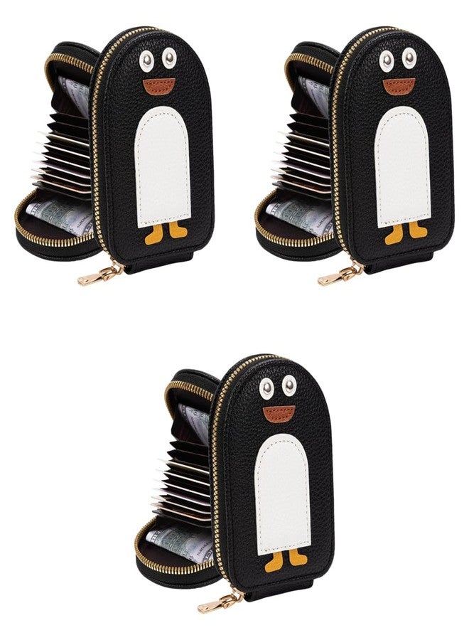 PALAY Girls Card Bag Travel Holder with 10 Compartments Wallet Organizer Zipper Pouch PU Cartoon Penguin RFID Blocking 3 PCS - Image 1