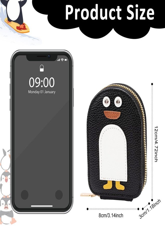 PALAY Girls Card Bag Travel Holder with 10 Compartments Wallet Organizer Zipper Pouch PU Cartoon Penguin RFID Blocking 3 PCS - Image 2