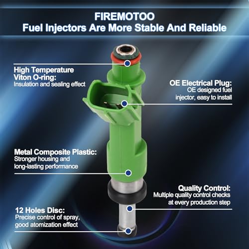 FIREMOTOO Fuel Injectors Pack of 4 12 Holes Compatible with Lex-us ES300H NX200T NX300H 2.0L 2.5L L4 for Scion TC for Toyota Avalon Camry Highlander RAV4 Sienna Venza 2.5L 2.7L L4 - Image 2
