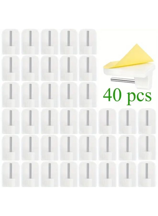 40 Pcs White Mini No Drill Adhesive Hooks For Curtains Rods Durable Plastic Window Wall Hooks Secure Hold For Sheer Curtains Drapes Lace Minimalist Design Nodrill Installation - Image 1