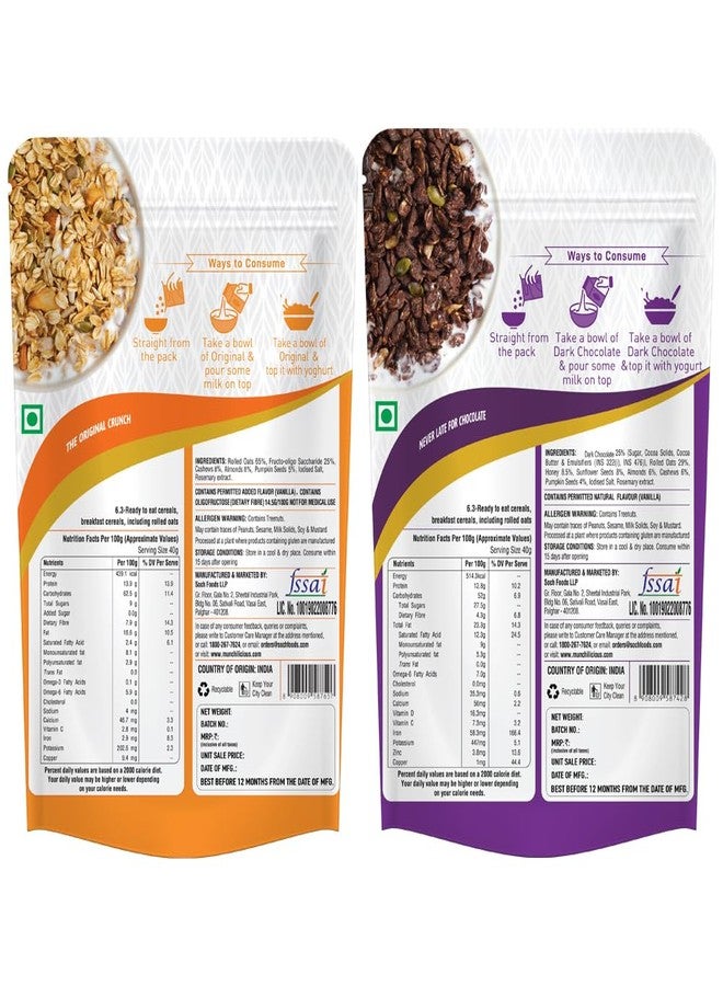 Munchilicious Granola Combo Pack - Original & Dark Chocolate, 2 x 400g | 80% Seeds & Grains + Whole Nuts | High Protein, High Fiber | Gluten Free | Crunchy, Healthy Breakfast Cereal & Diet Snack - Image 2