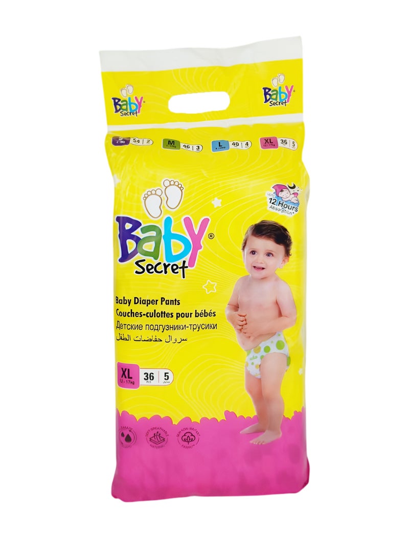 BABY SECRETS Baby Secret Disposable Baby Diaper Pants Size Extra Large 12-17 kg Count 36 pcs 5 Junior - Image 1