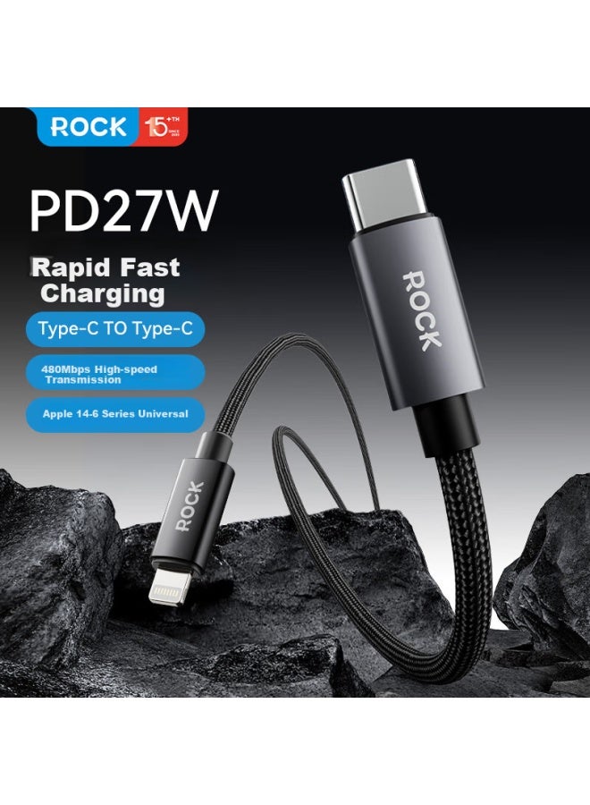 Rock Apple Charging Cable Data Cable Fast Charge Pd27w Type-c To Lightning For Iphone 14 Plus/13 Pro Max/12/11 Black 1m - Image 1