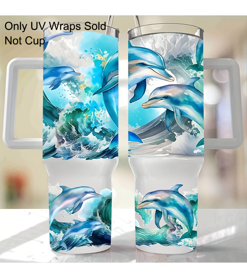 مجموعة ورق نقل Sea Dolphin UV DTF لأكواب الزجاج سعة 40 أونصة، وأكواب الشاي، والزجاجات، للأعمال اليدوية - Image 4