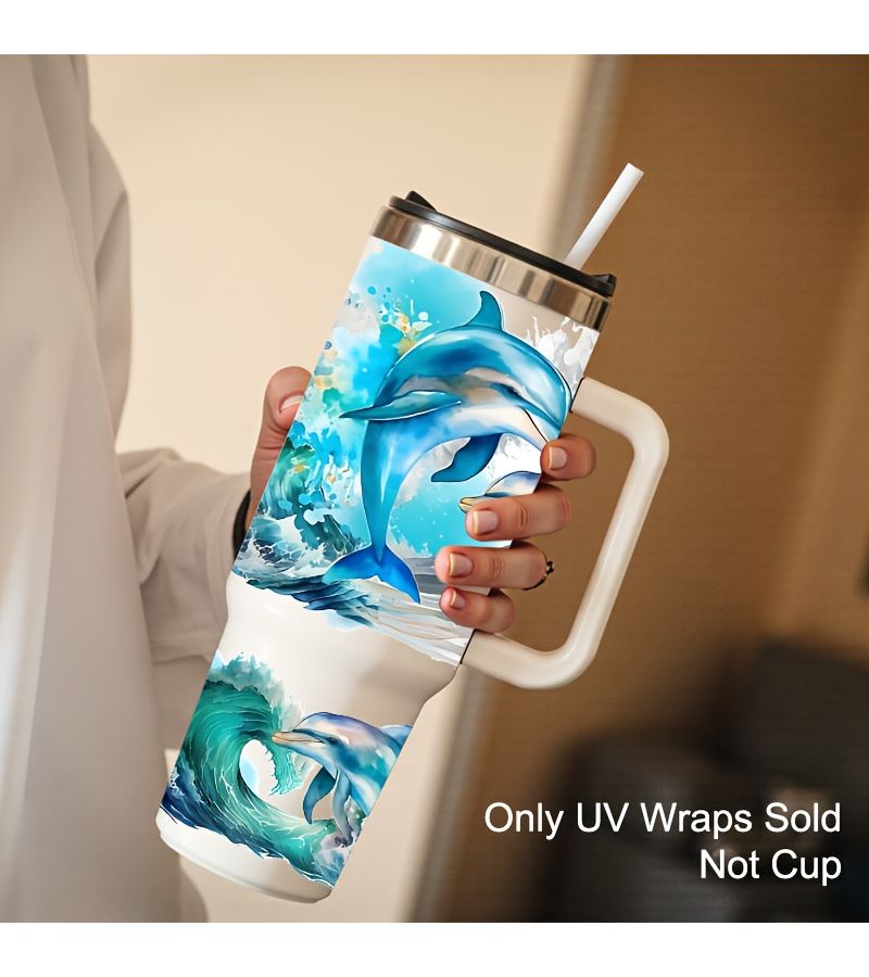 مجموعة ورق نقل Sea Dolphin UV DTF لأكواب الزجاج سعة 40 أونصة، وأكواب الشاي، والزجاجات، للأعمال اليدوية - Image 3