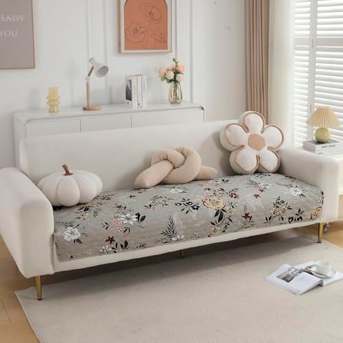HOKIPO 'VivaCasa Series' Polyester Printed Quilted Sofa Cover Mats for 1/2/3 Seater Sofa and L Shape. Make Your Own Sofa Cover Set, Mat Length 90(D) X 180(L) Cm, Floral Ash Grey (In-796-D3) - Image 1