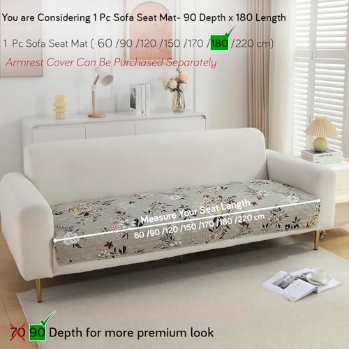 HOKIPO 'VivaCasa Series' Polyester Printed Quilted Sofa Cover Mats for 1/2/3 Seater Sofa and L Shape. Make Your Own Sofa Cover Set, Mat Length 90(D) X 180(L) Cm, Floral Ash Grey (In-796-D3) - Image 3