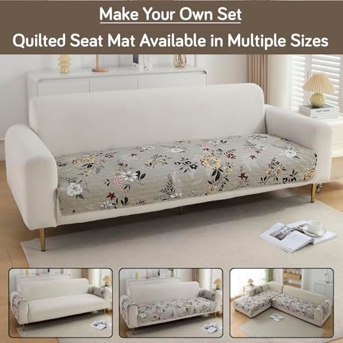 HOKIPO 'VivaCasa Series' Polyester Printed Quilted Sofa Cover Mats for 1/2/3 Seater Sofa and L Shape. Make Your Own Sofa Cover Set, Mat Length 90(D) X 180(L) Cm, Floral Ash Grey (In-796-D3) - Image 2