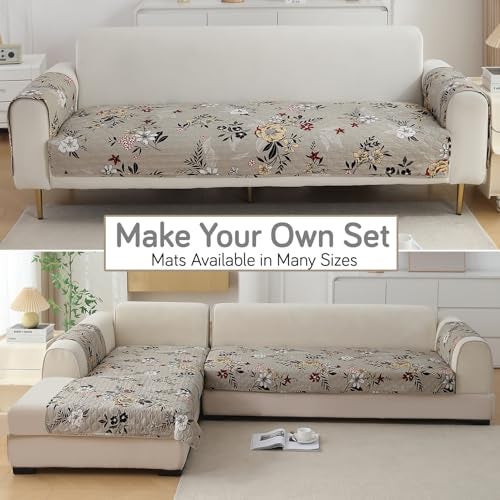 HOKIPO 'VivaCasa Series' Polyester Printed Quilted Sofa Cover Mats for 1/2/3 Seater Sofa and L Shape. Make Your Own Sofa Cover Set, Mat Length 90(D) X 180(L) Cm, Floral Ash Grey (In-796-D3) - Image 5