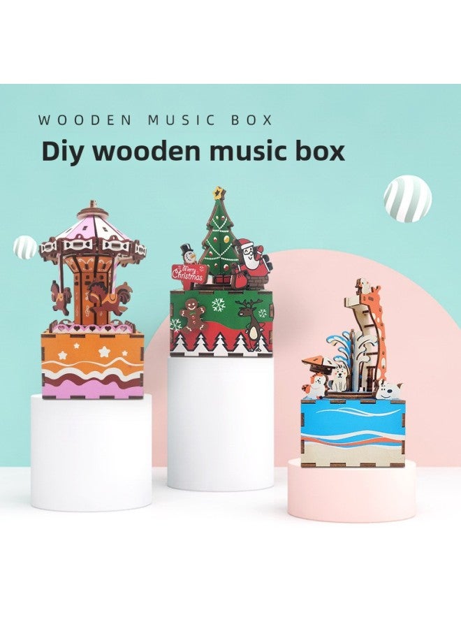 DIY Wooden Music Box Santa Claus Music Box Ornaments Children's Toys Gifts Wholesale-Color:OK028 Santa Claus Music Box  - Image 2