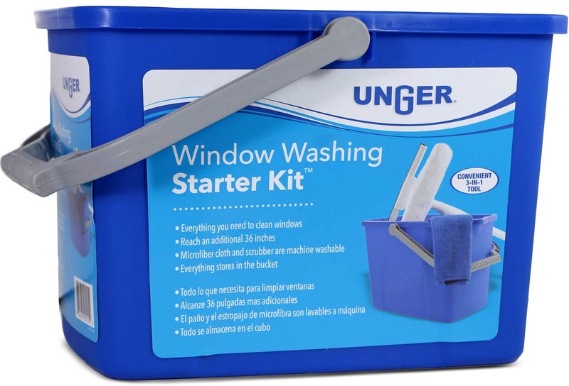 Unger مجموعة أدوات تنظيف النوافذ 978902 مع ممسحة ميكروفايبر 2 في 1، عمود قابل للطي، قطعة قماش ميكروفايبر، ودلو - Image 5