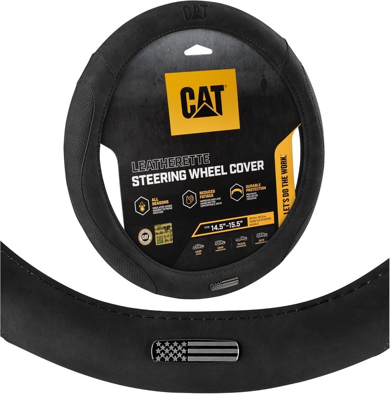 Caterpillar HexSport Black Carbon Fiber Steering Wheel Cover, Standard 15 inch Size, Durable and Comfortable with Advanced Grip, Car Steering Wheel Cover for Auto Truck Van  SUV - Image 1