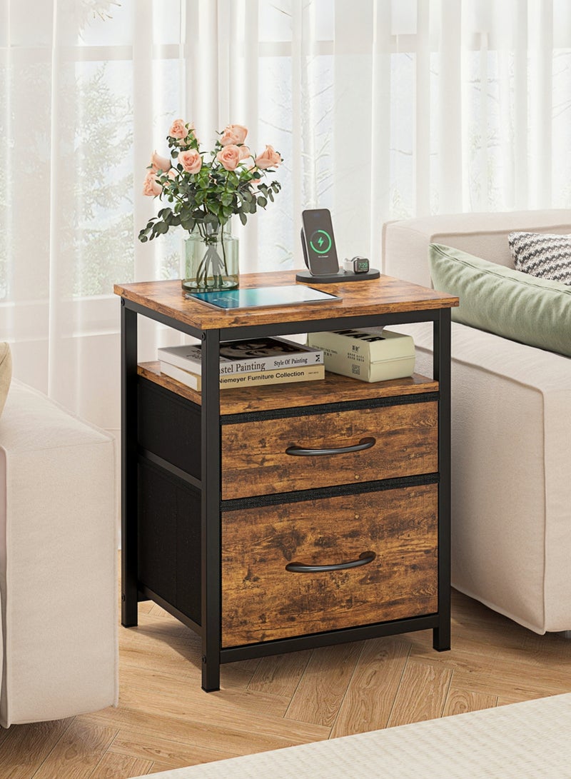 Canadel Nightstand with 2 Fabric Drawers & Open Shelf, Bedside Table with Waterproof MDF Top, End Table for Bedroom Living Room Home Furniture - Image 1