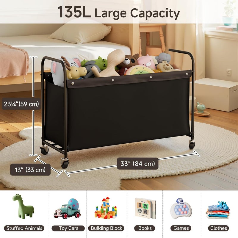 StorageWorks Toy Chest Storage with Wheels Extra Large Kids Toy Box Toy Storage Organizer Metal Toybox for Bedroom Living Room Area Kids Room 135L Black - Image 4