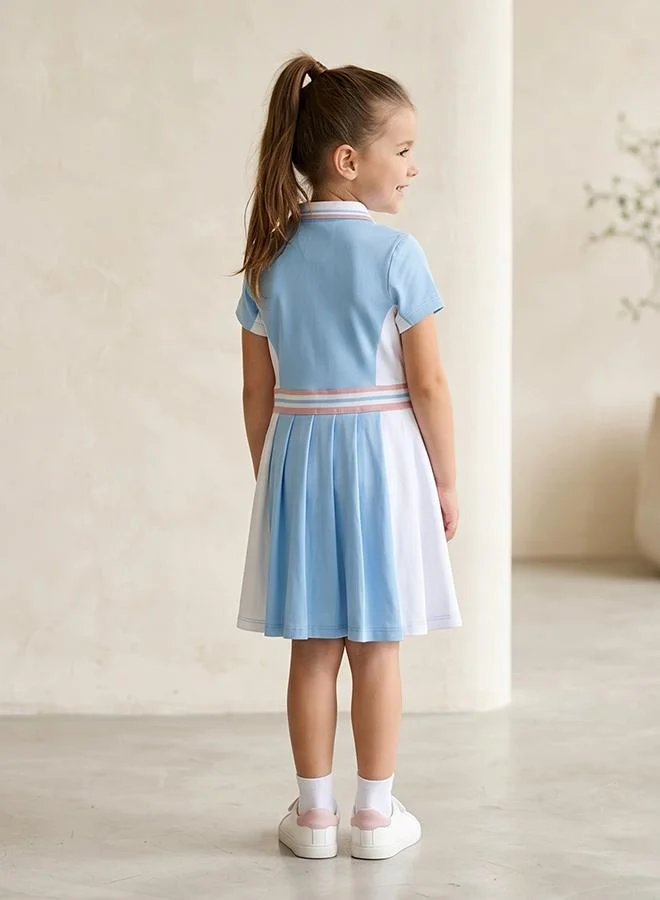 أطفال وأكثر Babies & More Toddler Girls Blue Short Sleeve Collar Dress