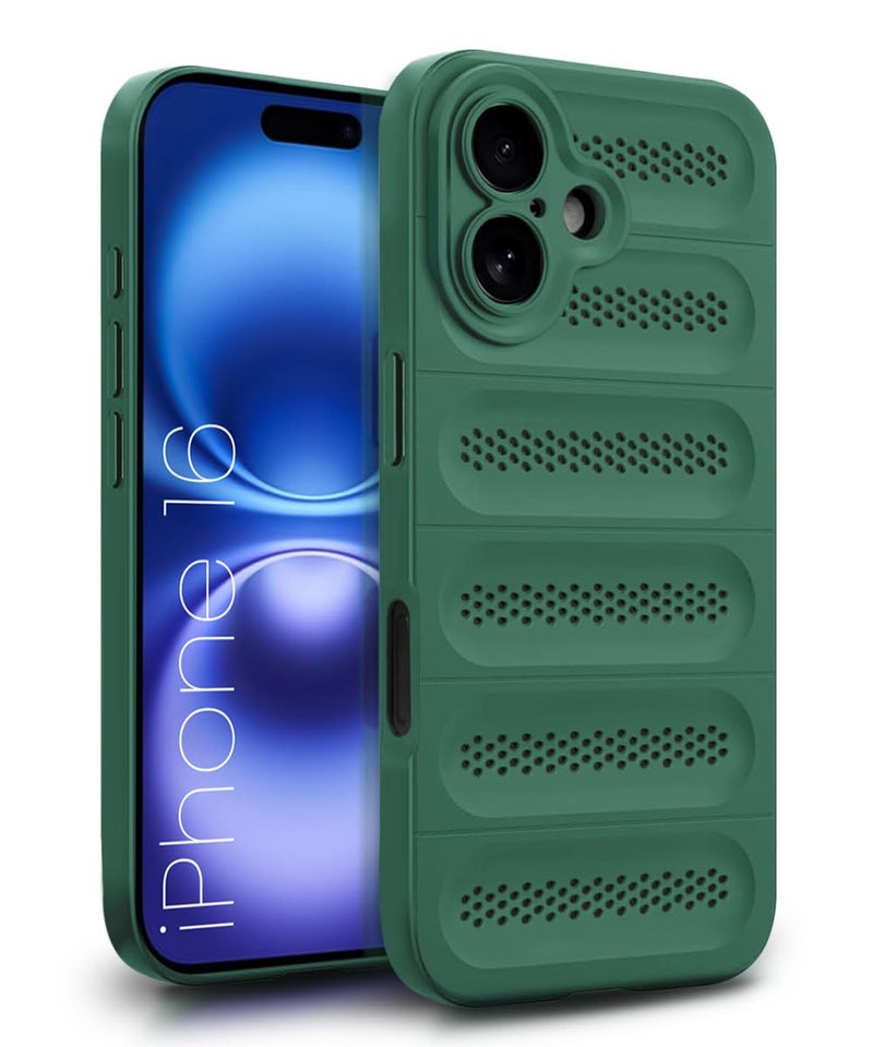WOW IMAGINE Ultimate Silicone Back Cover Case for iPhone 16 | Heat Dissipation Thin Soft TPU | 360° Camera Protection | Breathable Cooling Holes – Forest Green - Image 1