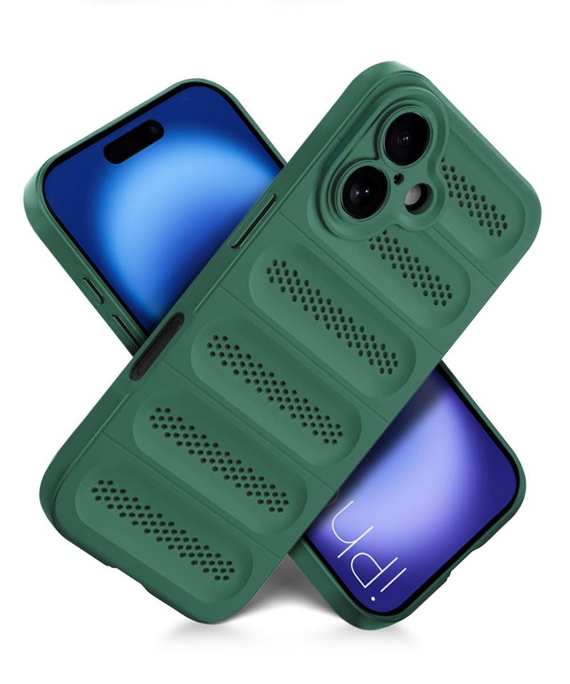 WOW IMAGINE Ultimate Silicone Back Cover Case for iPhone 16 | Heat Dissipation Thin Soft TPU | 360° Camera Protection | Breathable Cooling Holes – Forest Green - Image 3