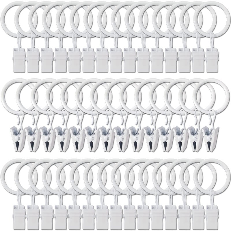 AMZSEVEN 44 Pack Metal Curtain Rings with Clips, Drapery Clips with Rings, Drapes Rings 1 inch Inner Diameter, Fits Diameter 5/8 inch Curtain Rods, White - Image 1