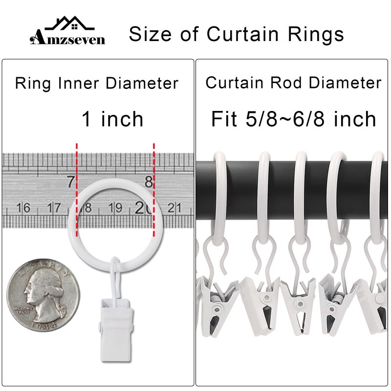 AMZSEVEN 44 Pack Metal Curtain Rings with Clips, Drapery Clips with Rings, Drapes Rings 1 inch Inner Diameter, Fits Diameter 5/8 inch Curtain Rods, White - Image 3
