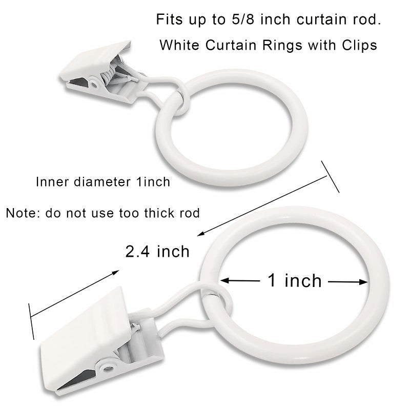 AMZSEVEN 44 Pack Metal Curtain Rings with Clips, Drapery Clips with Rings, Drapes Rings 1 inch Inner Diameter, Fits Diameter 5/8 inch Curtain Rods, White - Image 2