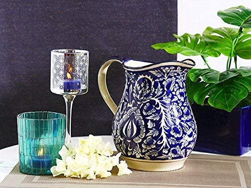 Caffeine Ceramic Handmade Stoneware Blue Mughal Water jug (Set of 1, 1400 ml Dishwasher & Microwave Safe) - Image 1