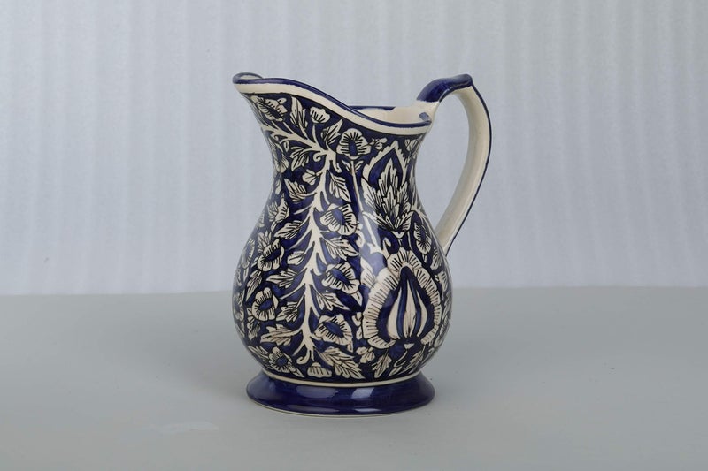 Caffeine Ceramic Handmade Stoneware Blue Mughal Water jug (Set of 1, 1400 ml Dishwasher & Microwave Safe) - Image 2