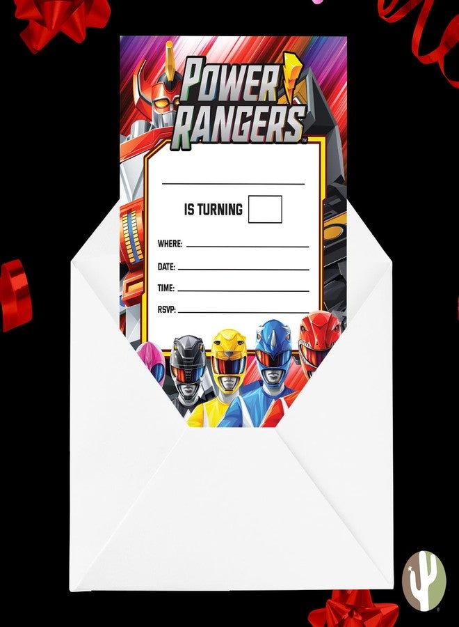 Desert Cactus Power Rangers Happy Birthday Invitations Invites Cards 10 Count With Envelopes Boys Girls Kids Party (Style B) - Image 5