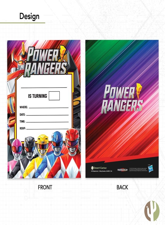 Desert Cactus Power Rangers Happy Birthday Invitations Invites Cards 10 Count With Envelopes Boys Girls Kids Party (Style B) - Image 4