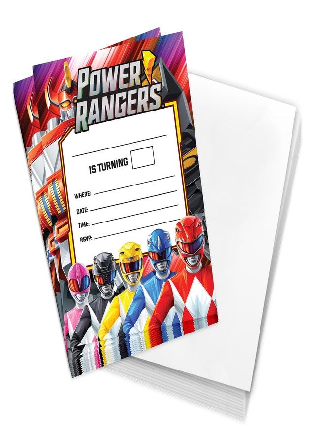 Desert Cactus Power Rangers Happy Birthday Invitations Invites Cards 10 Count With Envelopes Boys Girls Kids Party (Style B) - Image 1
