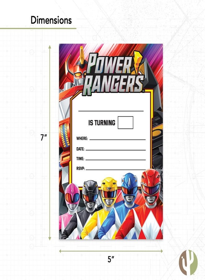 Desert Cactus Power Rangers Happy Birthday Invitations Invites Cards 10 Count With Envelopes Boys Girls Kids Party (Style B) - Image 3