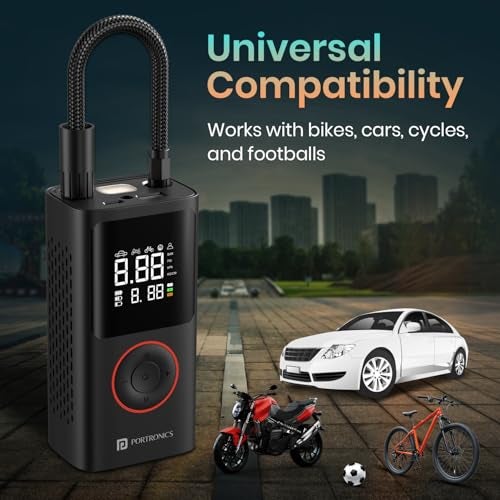 Portronics Vayu, 2-in-1 Tyre Inflator, Rechargeable & Corded Power, Preset Inflation Modes, Digital Display, Flashlight Torch with SOS, Auto Shut-Off, Multi-Purpose Use (Black) - Image 5