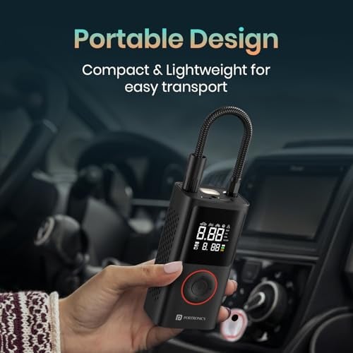 Portronics Vayu, 2-in-1 Tyre Inflator, Rechargeable & Corded Power, Preset Inflation Modes, Digital Display, Flashlight Torch with SOS, Auto Shut-Off, Multi-Purpose Use (Black) - Image 4