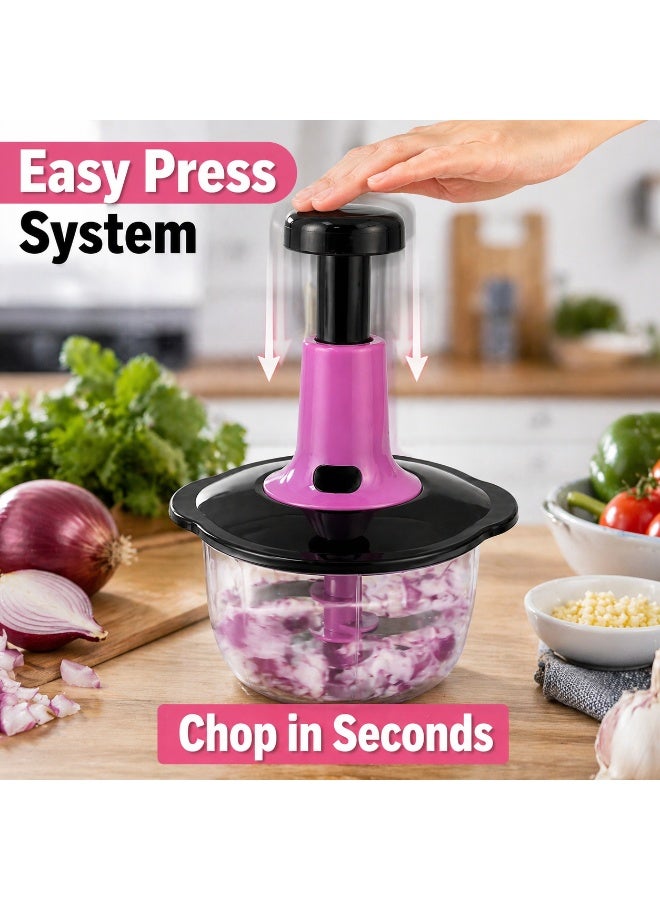 Manual Food Chopper 1.5L Vegetable Cutter Hand Press Blender Kitchen Onion Garlic Mincer - Image 2