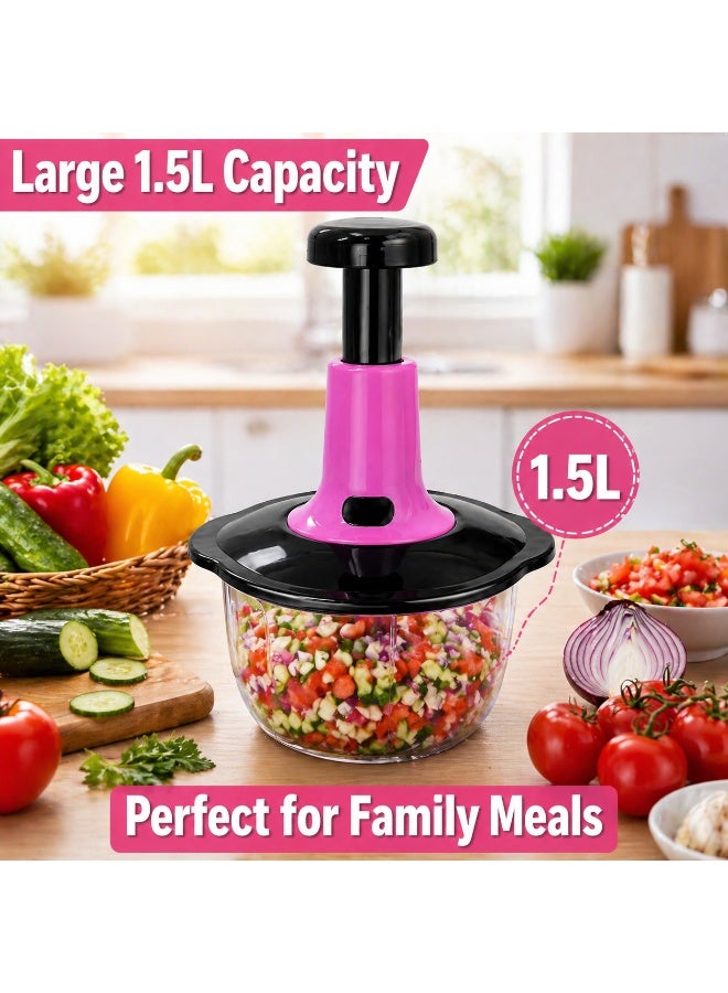Manual Food Chopper 1.5L Vegetable Cutter Hand Press Blender Kitchen Onion Garlic Mincer - Image 3
