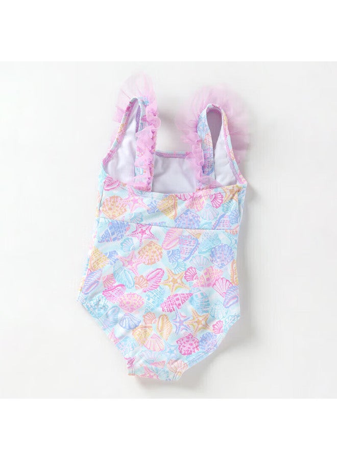 Yizi Swimsuit, Children's Swimwear, Girls' One-piece Swimsuit, Baby Swimwear, Ezi22g007, Shell Print, 110cm - Image 1