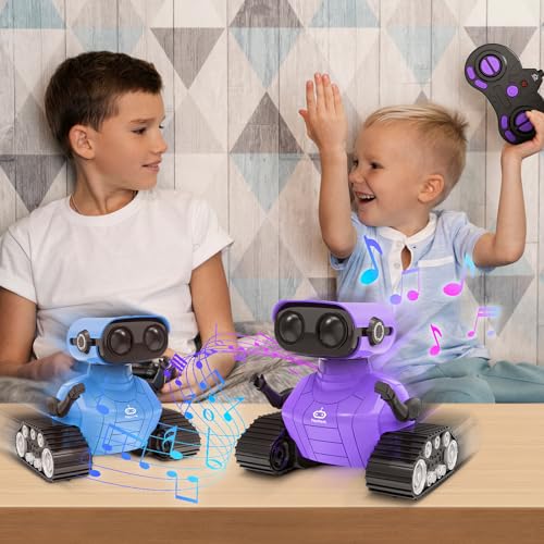 Playsheek Rechargeable Emo Robot with Auto-Demonstration - Remote Control Smart Robot Toy Gift for Kids Age 3+ - Purple - Image 4