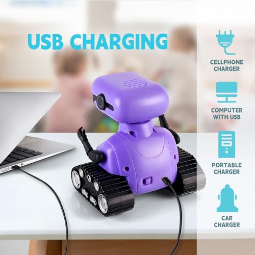 Playsheek Rechargeable Emo Robot with Auto-Demonstration - Remote Control Smart Robot Toy Gift for Kids Age 3+ - Purple - Image 5