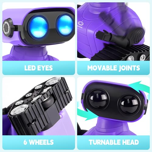 Playsheek Rechargeable Emo Robot with Auto-Demonstration - Remote Control Smart Robot Toy Gift for Kids Age 3+ - Purple - Image 3