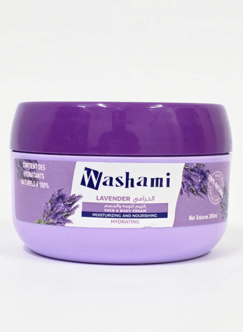 واشامي كريم مرطب للوجه والجسم باللافندر – مغذي، مرطب، مرطبات طبيعية 100%، 380 جم - Image 1