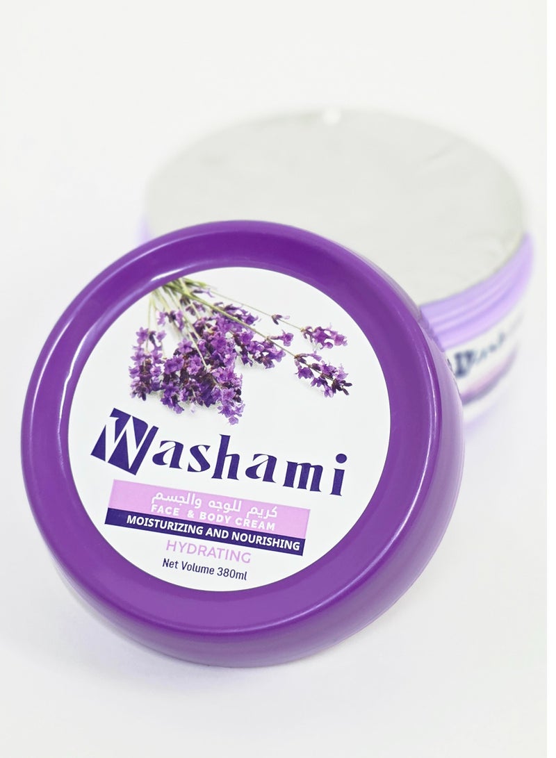 واشامي كريم مرطب للوجه والجسم باللافندر – مغذي، مرطب، مرطبات طبيعية 100%، 380 جم - Image 2