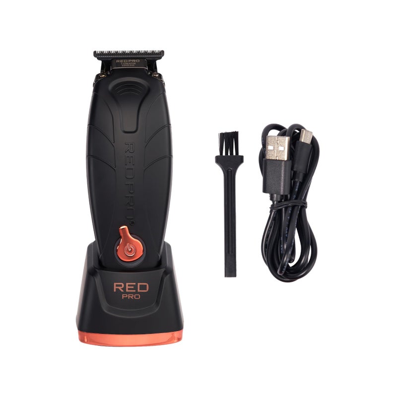 RED Pro Professional Cordless Hair Finishing Trimmer for Men, Electric Rechargeable Wireless Beard Detailer for Barbers and Stylists, Diamond Like Carbon Coated T-Blade with Zero Gapped (Matte Black) - Image 1