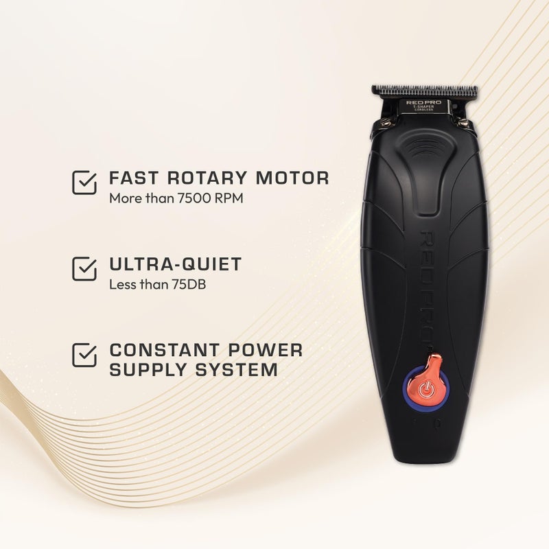RED Pro Professional Cordless Hair Finishing Trimmer for Men, Electric Rechargeable Wireless Beard Detailer for Barbers and Stylists, Diamond Like Carbon Coated T-Blade with Zero Gapped (Matte Black) - Image 4