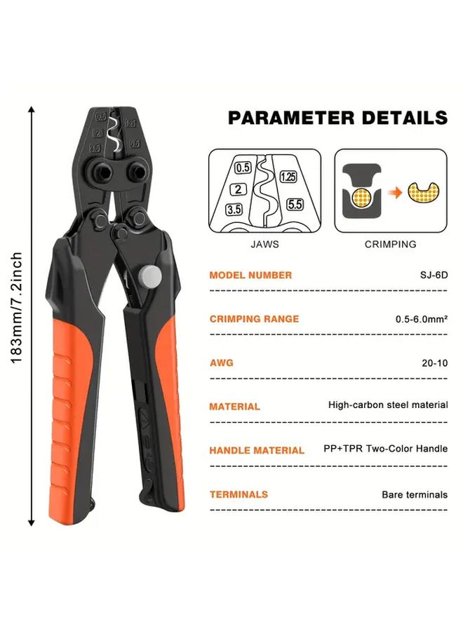 SJ 6D Manual Ratchet Crimping Tool 20 10 AWG Heavy Duty Carbon Terminal Connector Crimper - Image 2