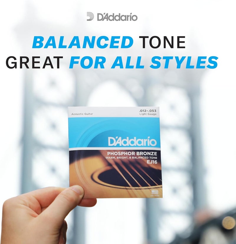 D'Addario EJ16-3D Phosphor Bronze Acoustic Guitar Strings - Light Gauge 12-53, 3-Pack - Image 3