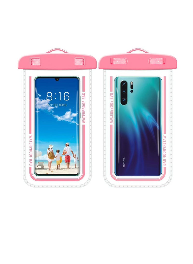 CityRiya-Long 2Pcs Waterproof Phone Pouch Set,Touch-Sensitive Underwater Dry Bag, IPX8 Certified Universal Phone Protector for Phones up to 7.2'' - Perfect for Swimming, Diving, Beach, Hot Spring, Water Park, Cruise, Snorkeling, Boating, Rafting & Water Sports Adventures(D7-2,Pink)  - Image 1